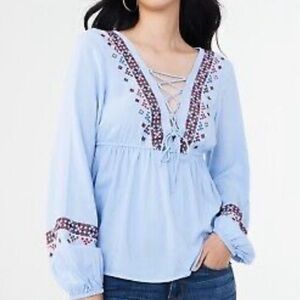 Aeropostale Blue Tie Front Embellished Blouse